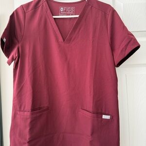 Figs Maroon V-Neck Scrub Top